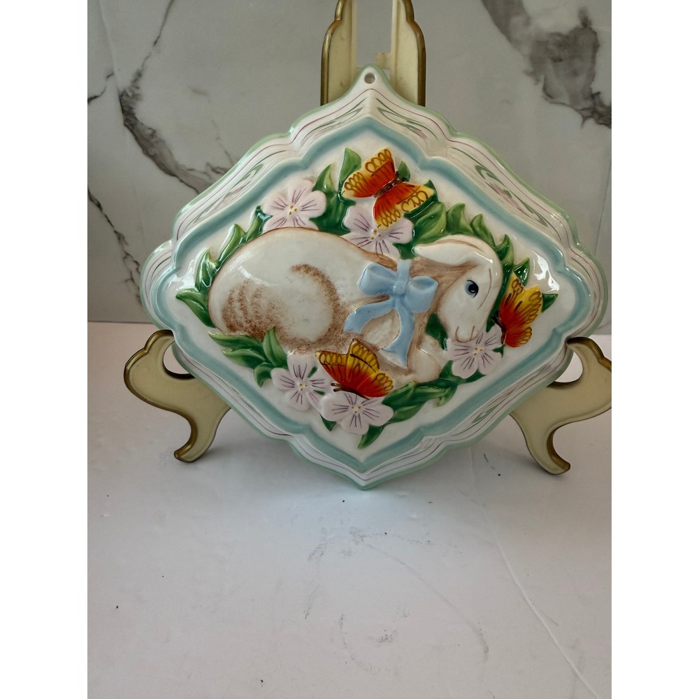 Franklin Mint Ceramic Rabbit Butterfly Jelly Mold Wall Hanging Decor Thailand